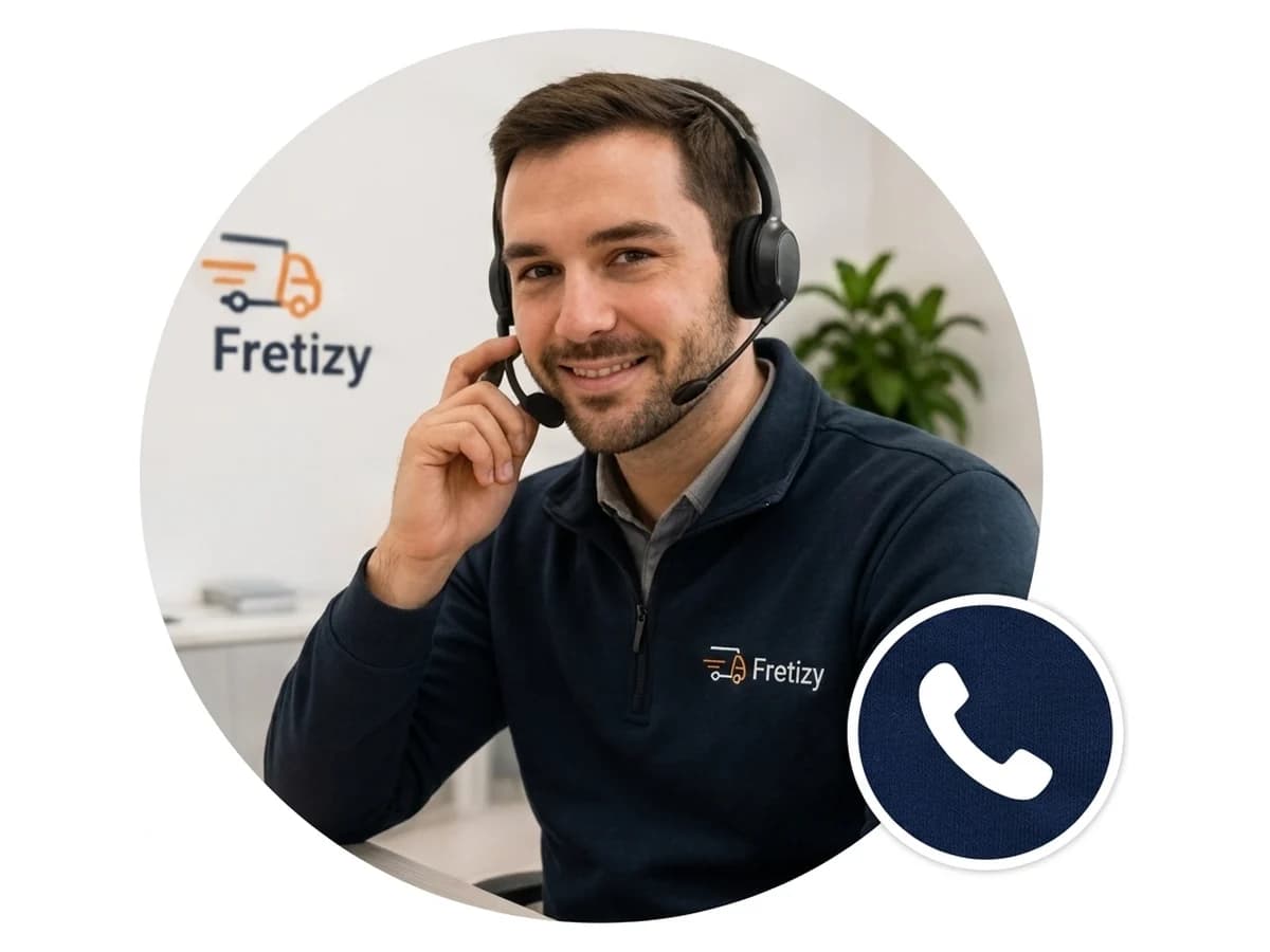 Expert affréteur Fretizy avec casque téléphonique rappelant un client pour confirmer le prix de son transport