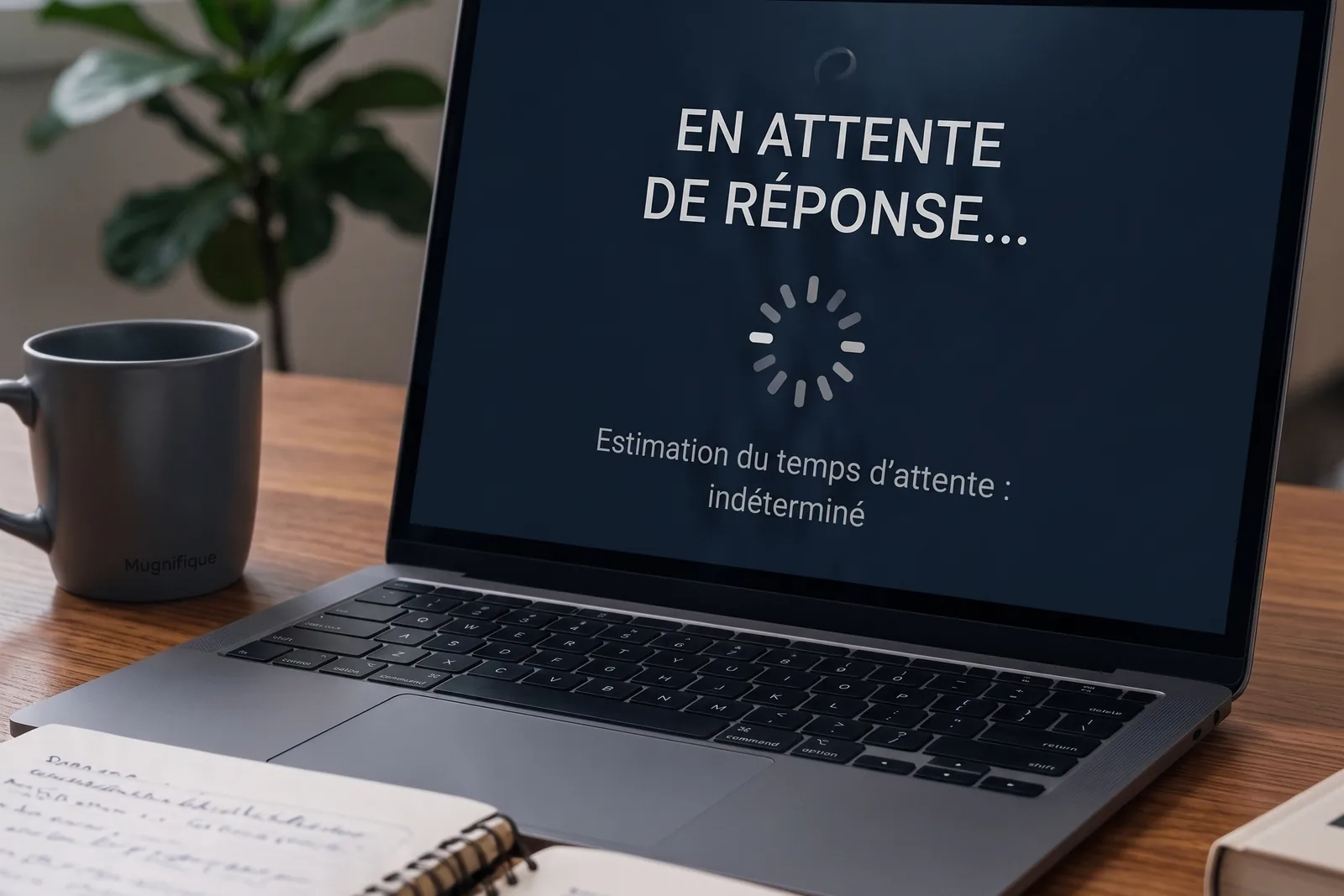 Écran d’une bourse de fret affichant « en attente de réponse » avec un temps d’attente indéterminé